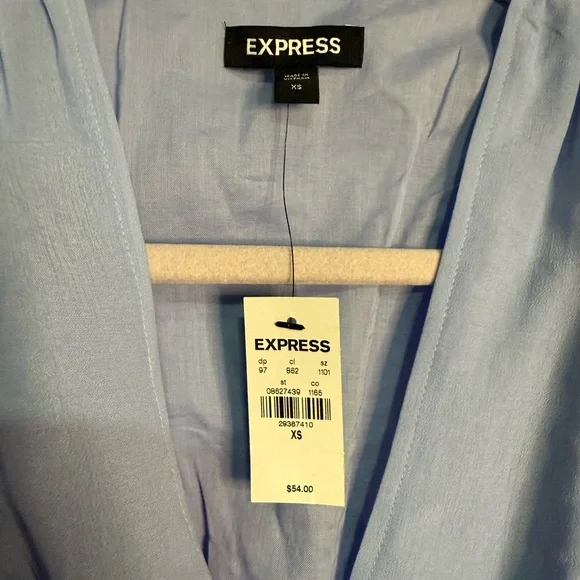 Express Blue Pleated Ruffle Sleeve Peplum‎ Blouse NWT XS - Picture 3 of 4